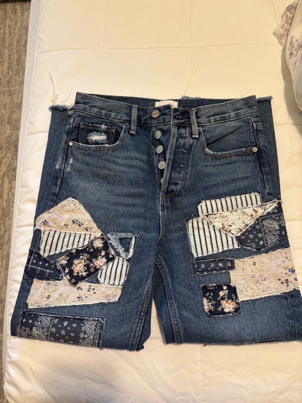 High-Waist Patchwork Dark Blue Women's Jeans